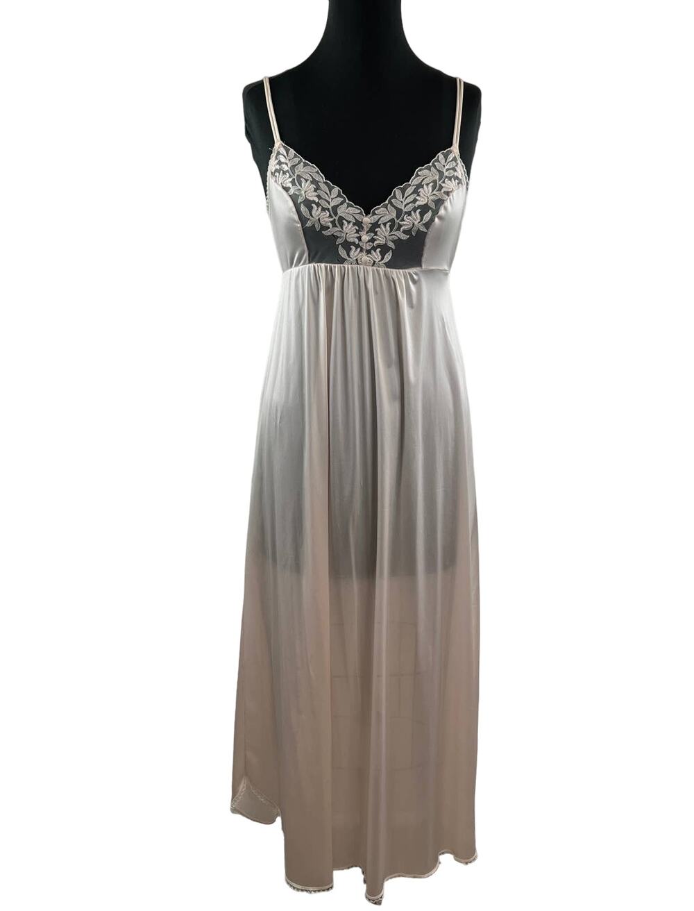 Vanity Fair Pink Floral Lace Satin Slink Sleep Dress Gown Lingerie Vintage USA S
